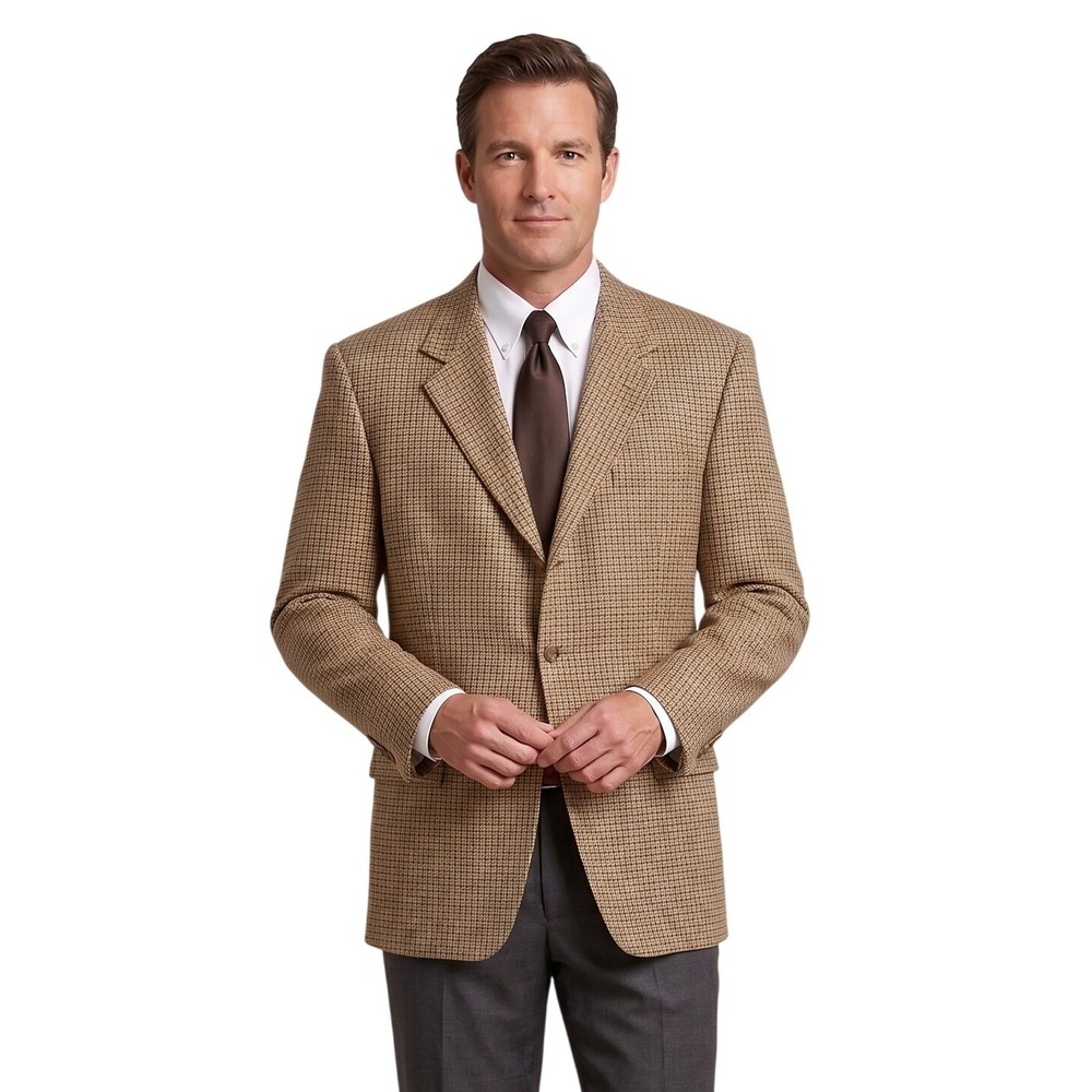 Nordstrom Blazer Mens 44R Tan‎ Brown Micro Check 3 Button Tailored USA